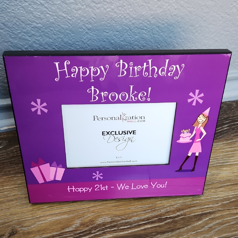 NWOT Happy 21st Birthday Brooke We Love You Photo Frame Purple Fuschia Pink
